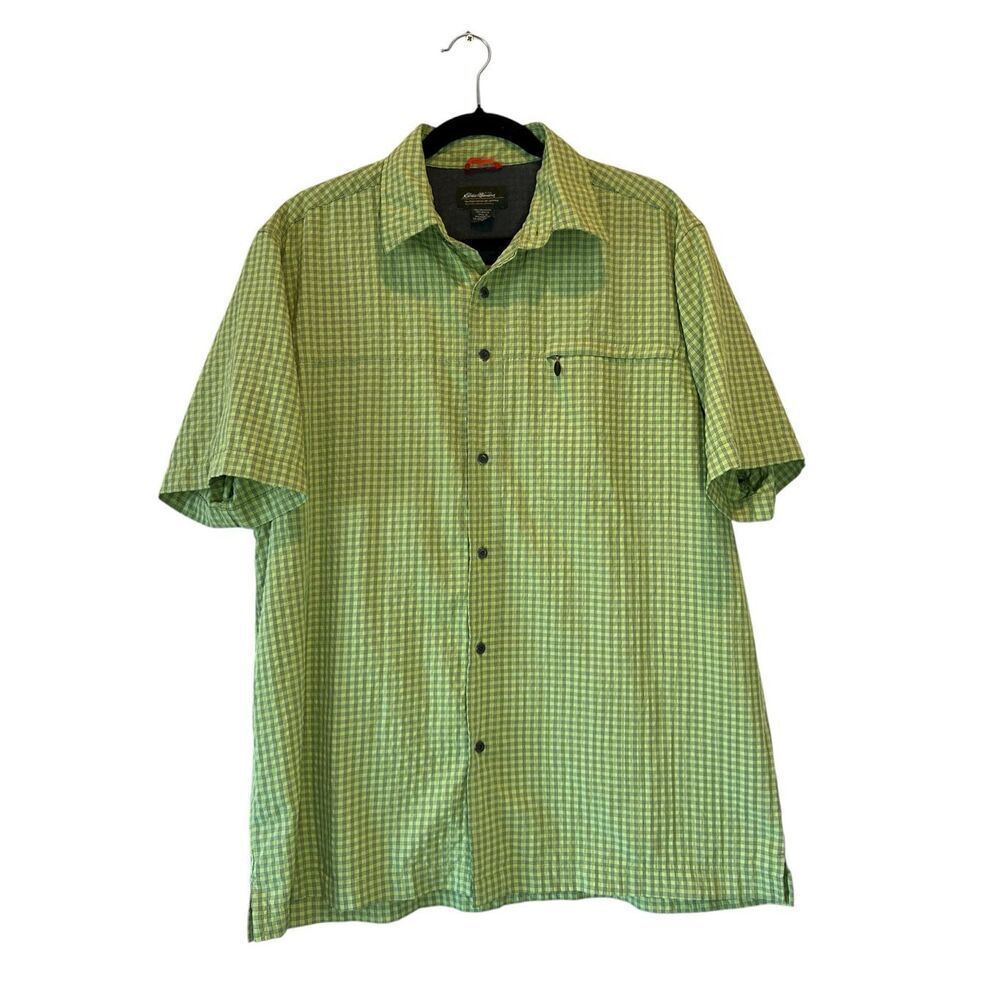 EDDIE BAUER GREEN PLAID CASUAL HIKING OUTDOOR SHIRT, MEN'S MEDIUM